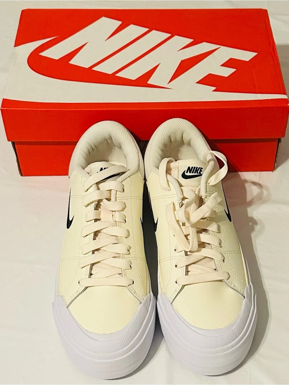 Nike Women’s Cream and Black Low-Top Platform Sneakers